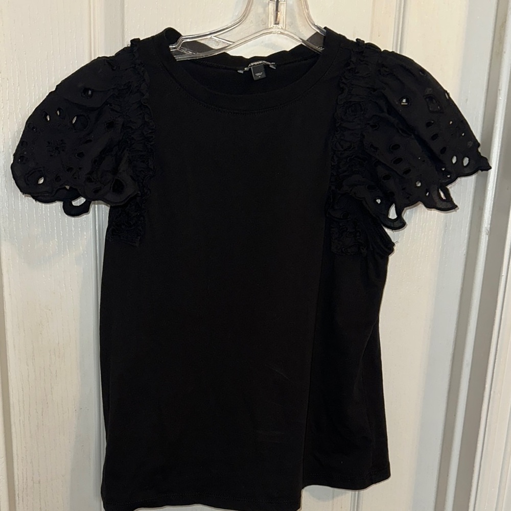 Black Eyelet Sleeve Women's Top